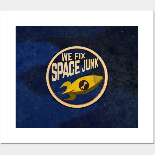 We Fix Space Junk (round logo with background) Wall Art by Battle Bird Productions